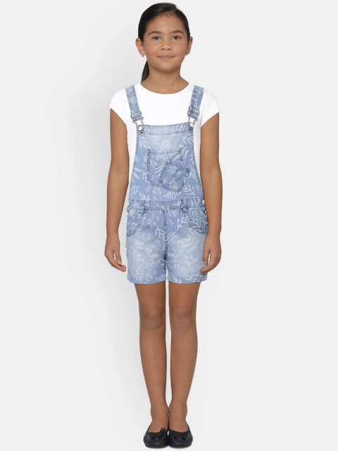 

Gini and Jony Girls White & Blue Solid T-shirt with Dungarees