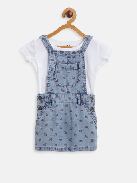 

Gini and Jony Girls Blue & Red Printed Pinafore Dress