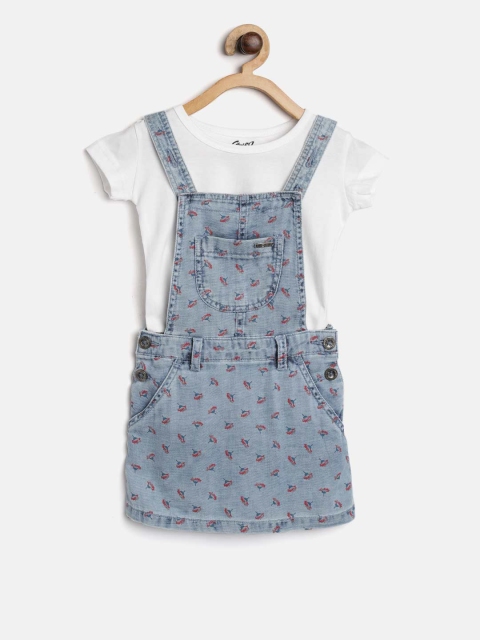 

Gini and Jony Girls Blue Printed Pinafore Dress