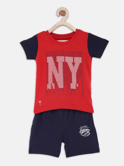 

Palm Tree Boys Red & Navy Blue Printed T-shirt with Shorts