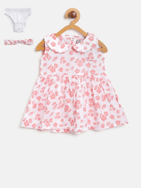 

Gini and Jony Girls White Printed Fit & Flare Dress with Hairband