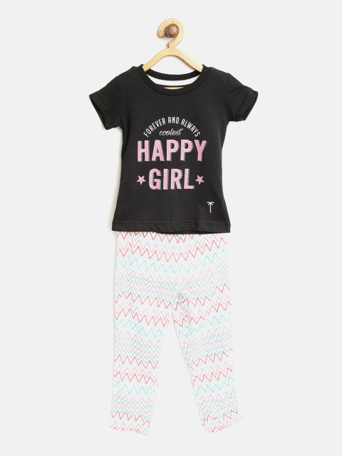 

Palm Tree Girls Black & White Printed T-shirt with Trousers