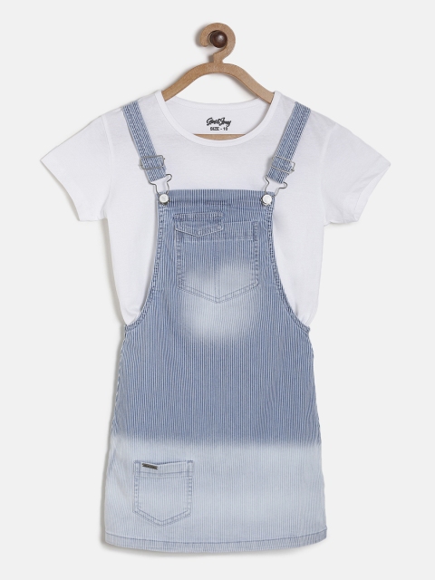 

Gini and Jony Girls Blue Striped Pinafore Dress With Tshirt