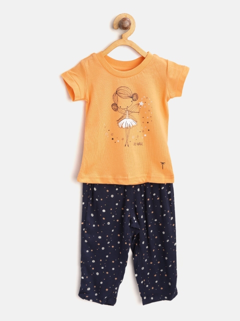 

Palm Tree Girls Orange & Navy Printed T-shirt with Trousers