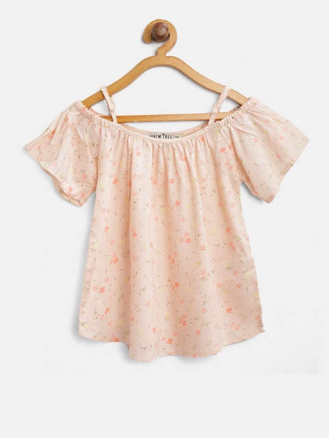 

Palm Tree Girls Peach-Coloured Printed Bardot Top