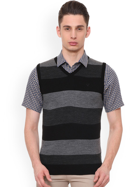 

Allen Solly Men Black & Grey Striped Sweater