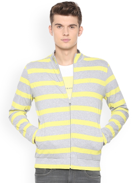 

Allen Solly Men Grey & Yellow Striped Hooded Sweatshirt