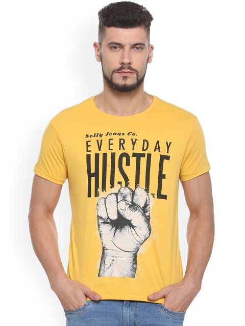 

Solly Jeans Co. Men Yellow Printed Round Neck T-shirt