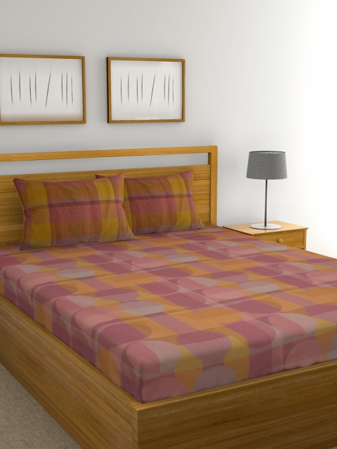 

Raymond Home Brown Geometric 104 TC Cotton 1 Queen Bedsheet with 2 Pillow Covers