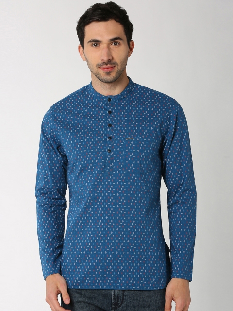 

Peter England Men Blue Printed Straight Kurta