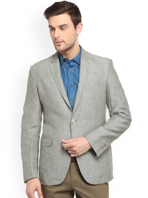 

Van Heusen Men Grey Solid Slim-Fit Linen Single-Breasetd Blazer