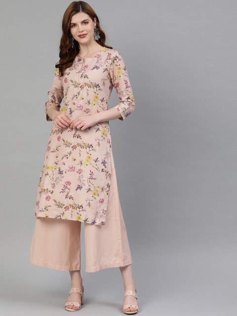 

Biba Women Peach-Coloured & Green Printed Kurta with Palazzos