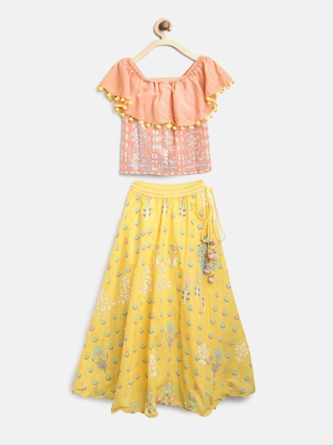 

Biba Girls Yellow & Peach-Coloured Ready to Wear Lehenga with Choli