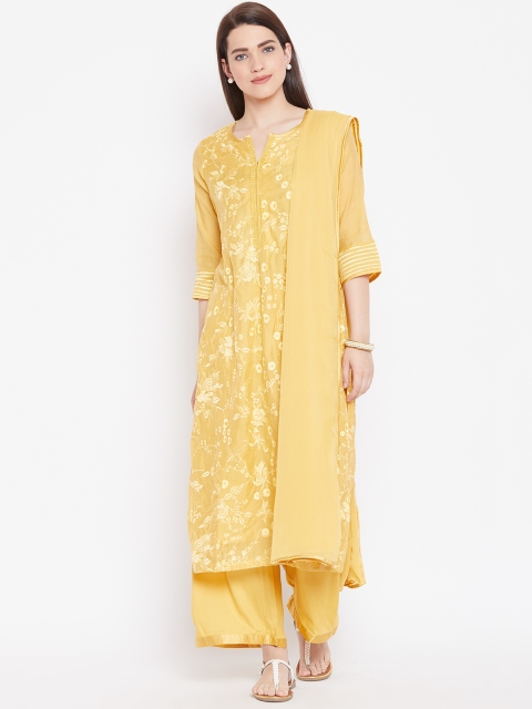 

Biba Women Yellow Embroidered Kurta with Palazzos & Dupatta