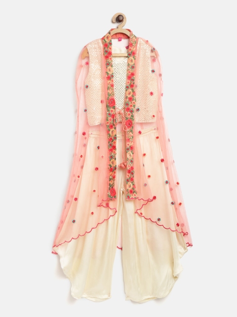 

Biba Girls Off-White & Pink Sequinned Top with Palazzos & Net Cape Shrug