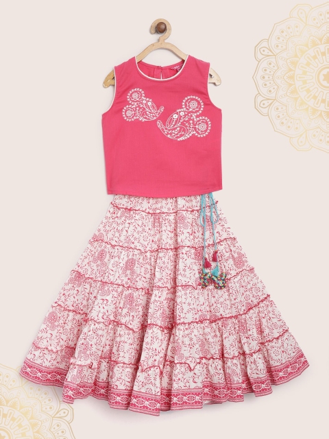 

Biba Girls Pink & White Embroidered Top with Skirt