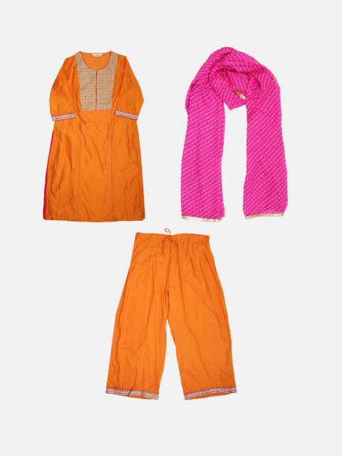 

Biba Women Orange & Pink Yoke Design Kurta with Palazzos & Dupatta