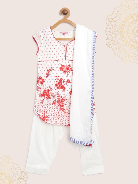 

Biba Girls White & Red Printed Kurta with Salwar & Dupatta