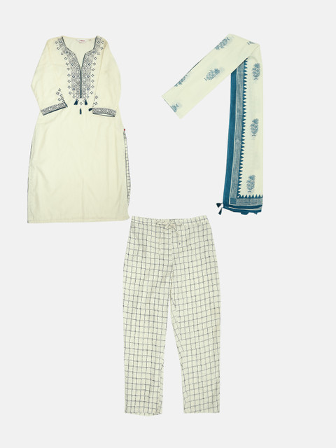 

Biba Women Off-White Printed Kurta with Trousers & Dupatta