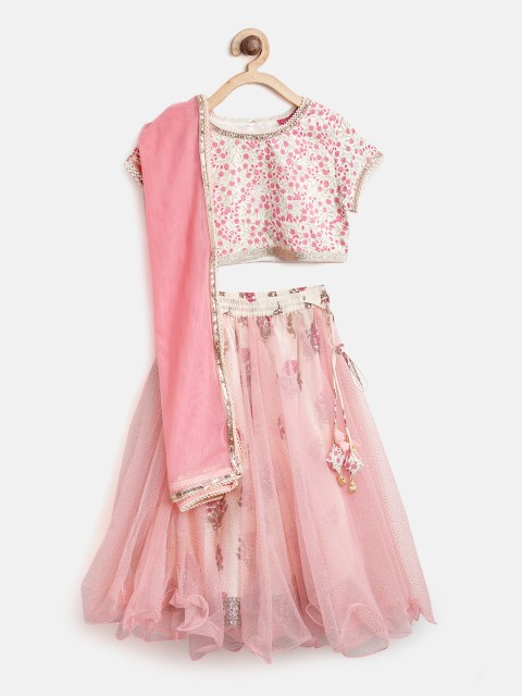 

Biba Girls Off-White & Pink Printed Ready to Wear Lehenga & Blouse with Dupatta