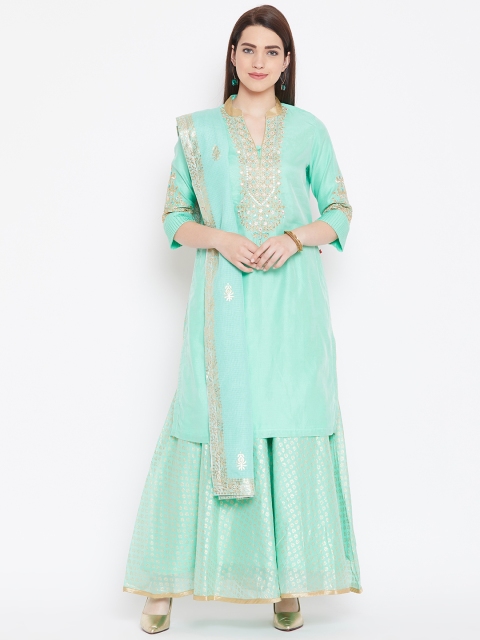 

Biba Women Sea Green & Golden Yoke Design Kurta with Palazzos & Dupatta