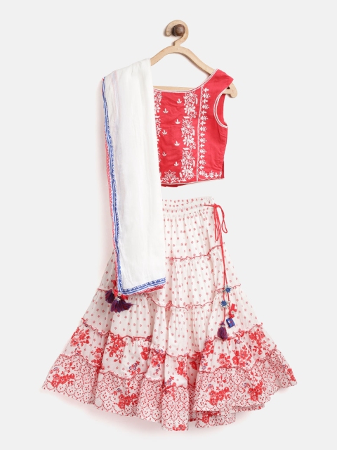 

Biba Girls Red & White Embroidered Ready to Wear Lehenga & Blouse with Dupatta