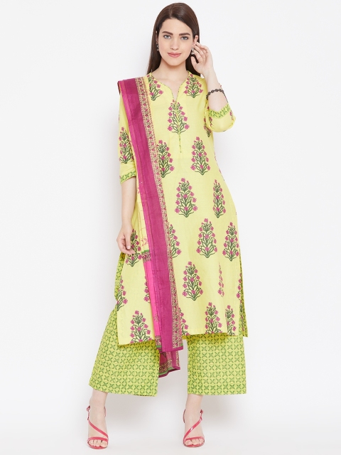 

Biba Women Yellow & Magenta Printed Kurta with Palazzos & Dupatta