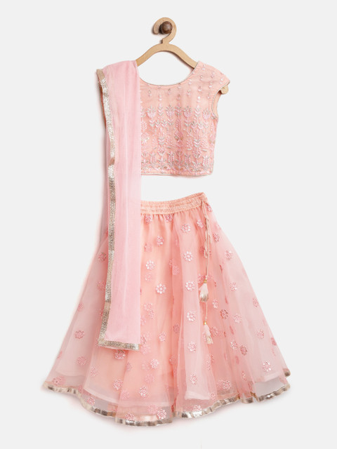 

Biba Girls Pink Ready to Wear Embellished Lehenga & Blouse with Dupatta