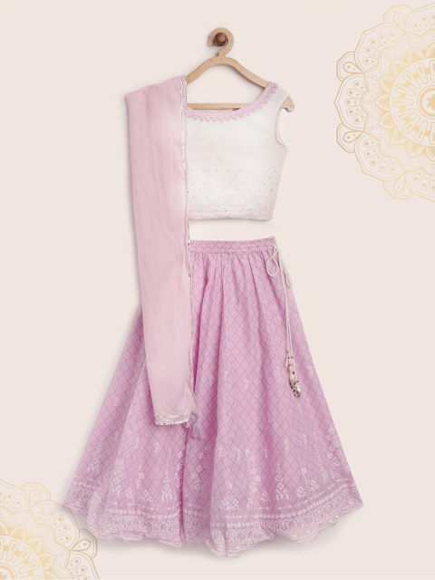 

Biba Girls Lavender & White Printed Ready to Wear Lehenga & Blouse with Dupatta