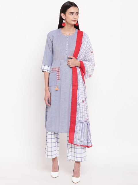 

Biba Women Blue & White Kurta with Palazzos & Dupatta