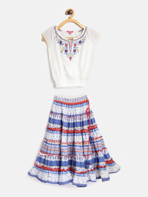 

Biba Girls White & Blue Embroidered Top with Skirt