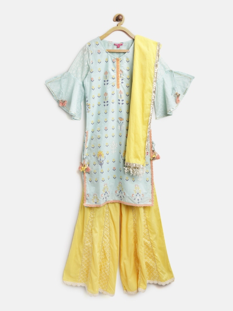 

Biba Girls Blue & Yellow Printed Kurta with Palazzos & Dupatta