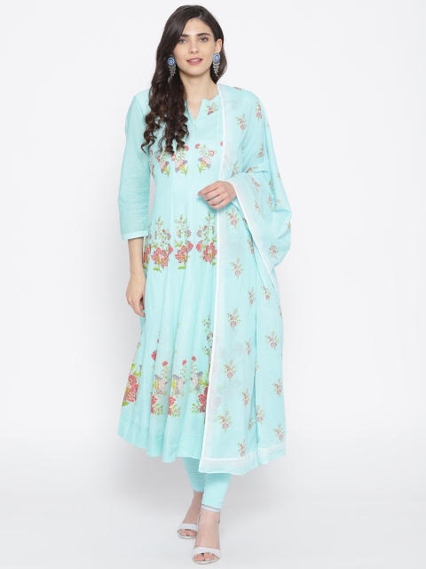 

Biba Women Blue & Pink Printed Kurta with Churidar & Dupatta