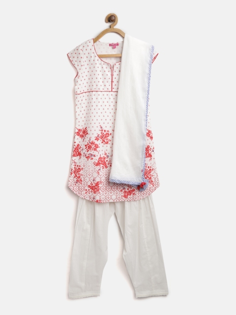 

Biba Girls Off-White & Red Printed Kurta with Salwar & Dupatta