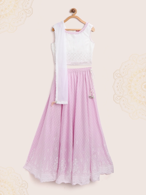 

Biba Girls Lavender & White Embellished Ready to Wear Lehenga & Blouse with Dupatta