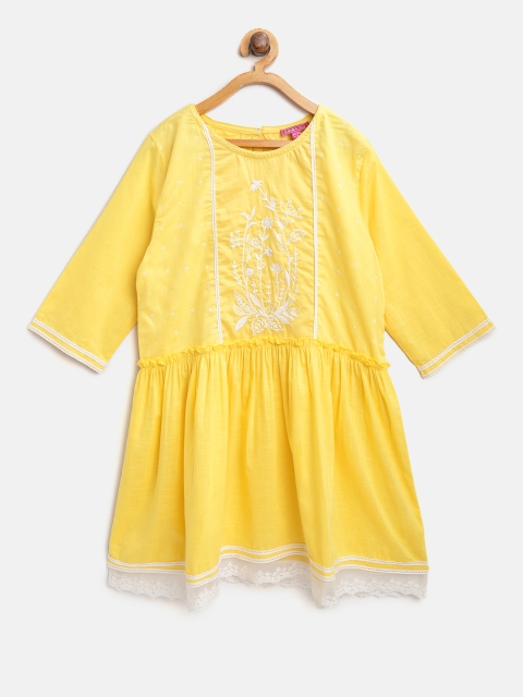 

Biba Girls Yellow Ethnic Motifs Yoke Design Thread Work Kurta