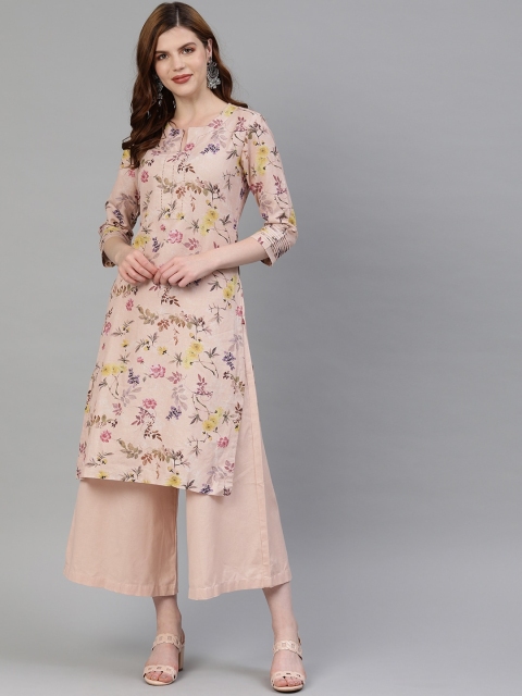 

Biba Women Peach-Coloured & Green Printed Kurta with Palazzos