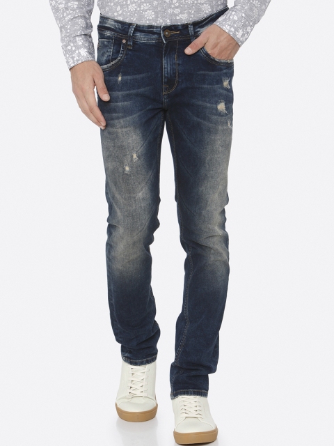 

Mufti Men Blue Slim Fit Mid-Rise Low Distress Stretchable Jeans