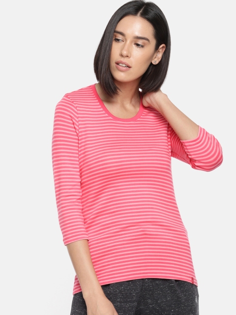 

Jockey Women Pink Striped Round Neck T-shirt