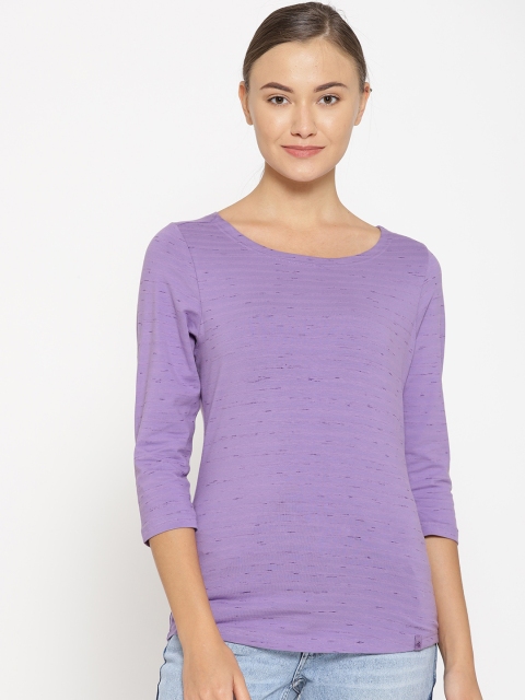 

Jockey Women Purple Striped Round Neck T-shirt