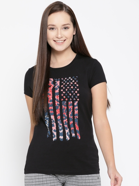 

Jockey Women Black Printed Round Neck T-shirt