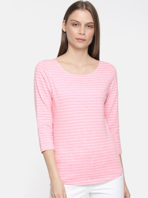 

Jockey Women Pink Striped Round Neck T-shirt