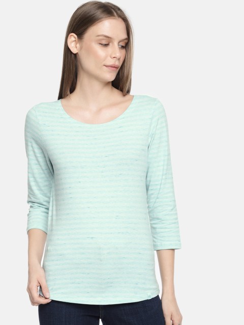 

Jockey Women Blue Striped Round Neck T-shirt