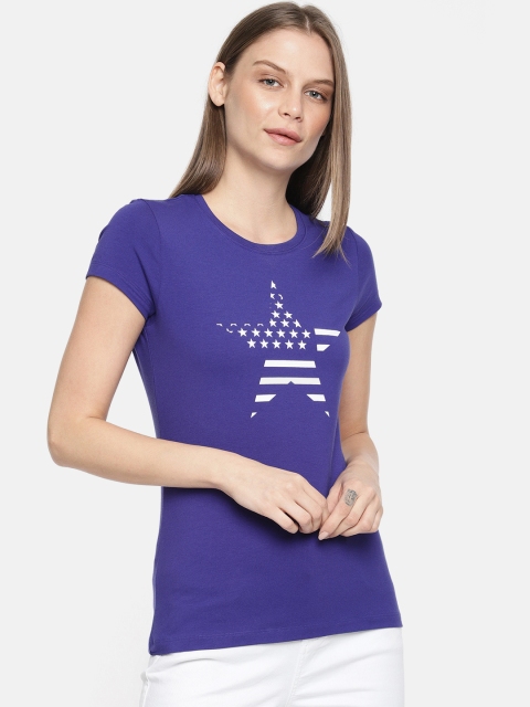 

Jockey Women Blue Printed Round Neck T-shirt