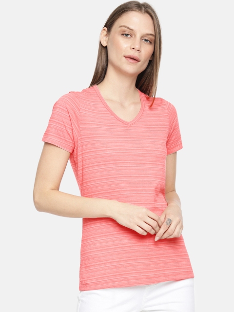 

Jockey Women Pink White Striped V-Neck Pure Cotton T-shirt