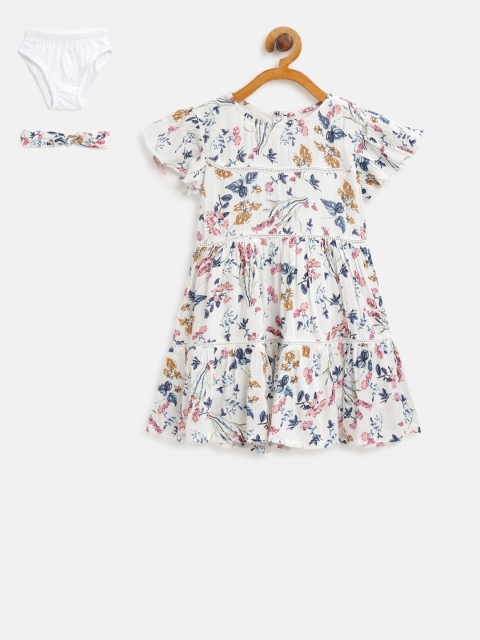 

Gini and Jony Girls White & Pink Printed A-Line Dress
