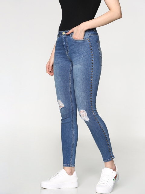 

ONLY Women Blue Skinny Fit Mid-Rise Highly Distressed Stretchable Jeans