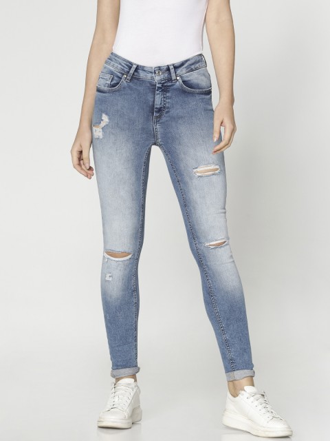 

ONLY Women Blue Skinny Fit Mid-Rise Blush Fit Mildly Distressed Stretchable Jeans