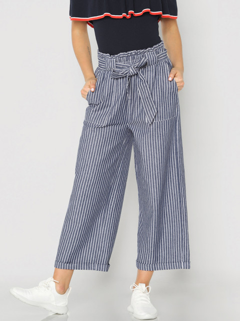 

ONLY Women Blue & White Regular Fit Striped Regular Trousers