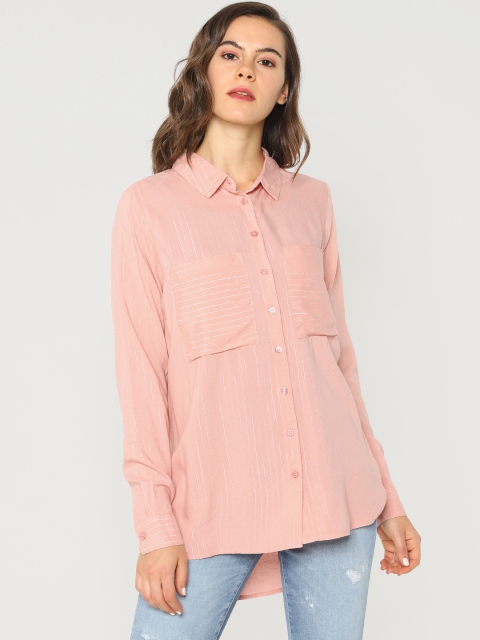 

ONLY Women Pink Striped Casual Shirt